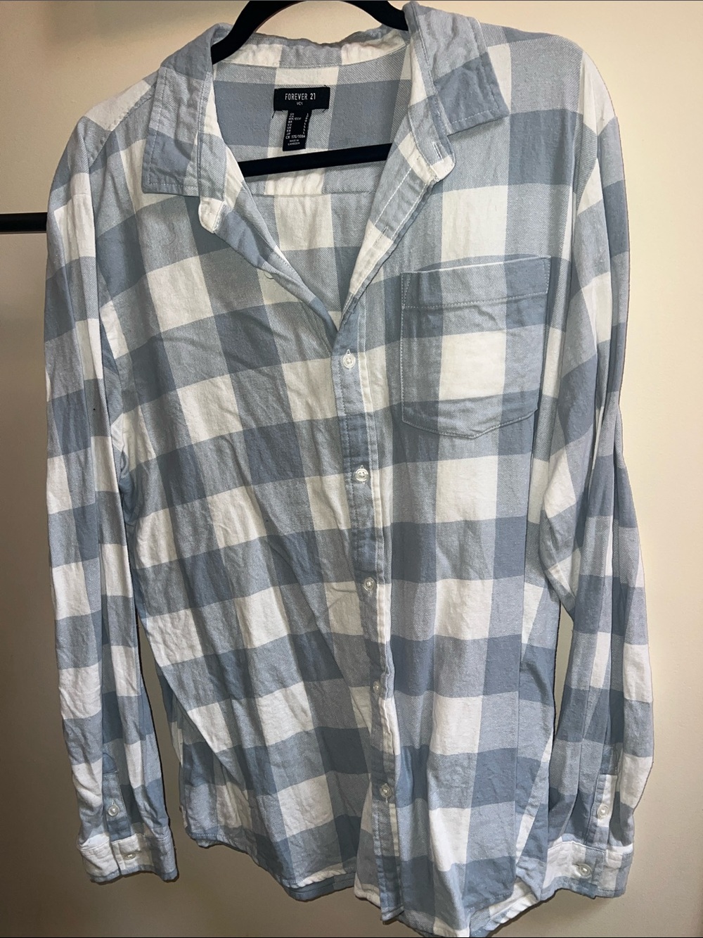 Forever 21 Light Blue and White Plaid Button-Down Flannel Shirt